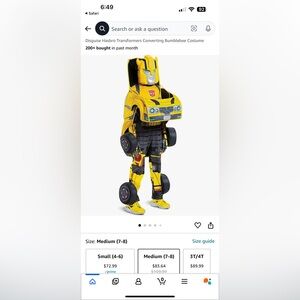 Bumblebee Transformer Converting Costume